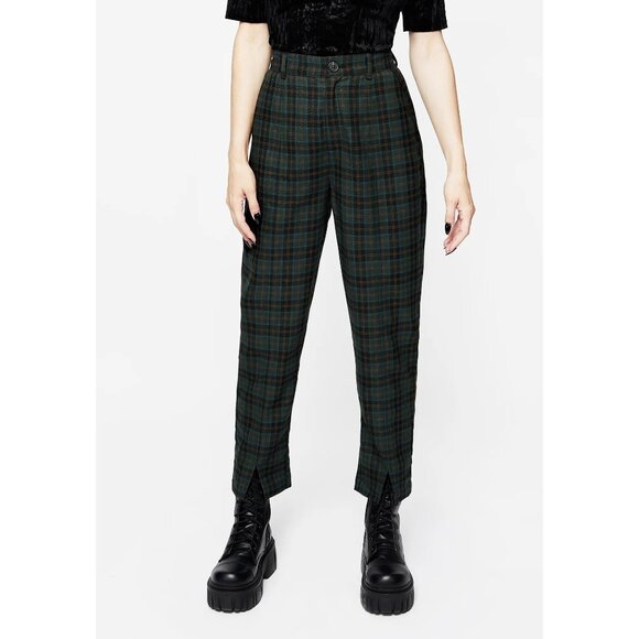 DISTURBIA Nightingale Green Plaid Tapered Trousers Size 10 NEW NWT - Picture 1 of 4